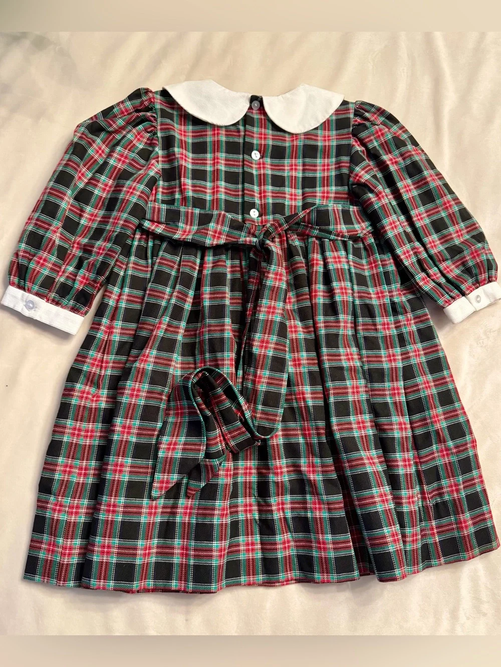 VTG! House of Hatten Plaid Smocked Holiday Dress w/ Peter Pan Collar, sz 2T